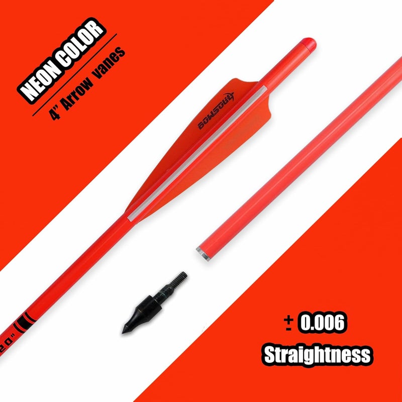 BOWSOUL Crossbow Bolts 20inch Fluorescence Color Carbon Crossbow Hunting Arrows with 4" Vanes and Replaced Arrowhead(12 Pack) - Image 2